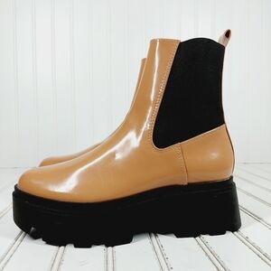 NEW Open Edit Iris Lug Brown Black Chunky Academia Chelsea Ankle Boots M477